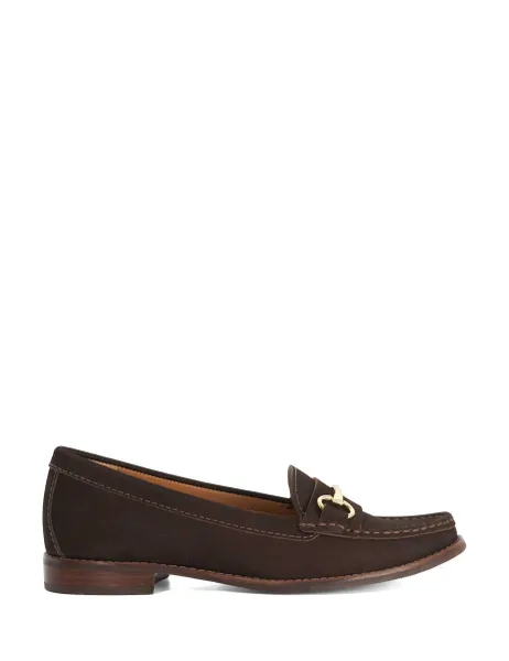 Dune London Wide Fit Leather Slip On Flat Loafers Brown