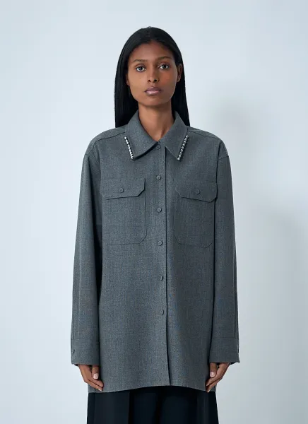 Bead Embellished Wool Shirt