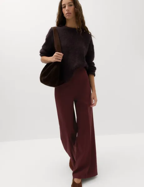 Marks & Spencer Jersey Wide Leg Trousers with Stretch Wine