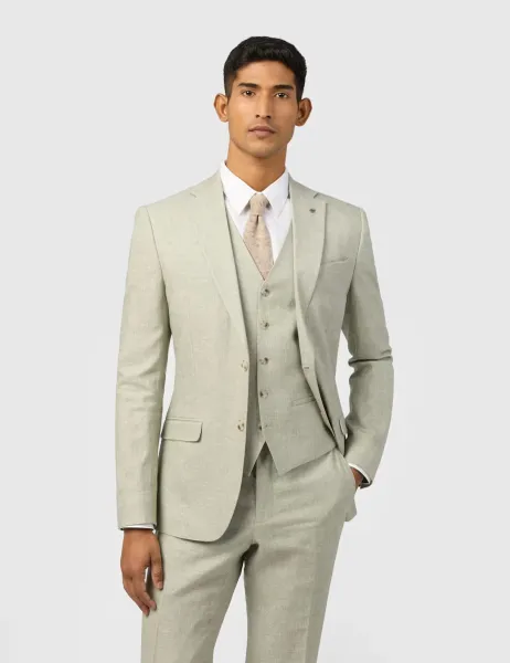 Ted Baker Slim Fit Linen Rich Single Breasted Suit Jacket Khaki