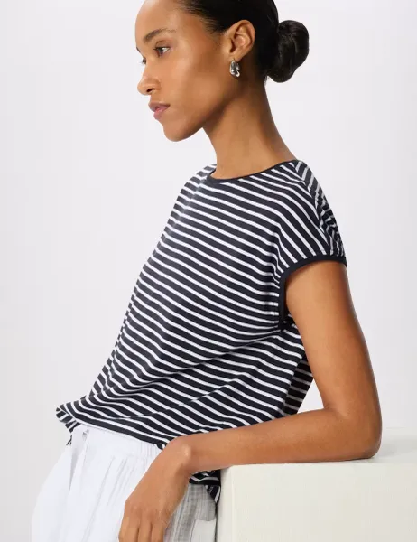 Whistles Pure Cotton Striped T-Shirt Navy Mix