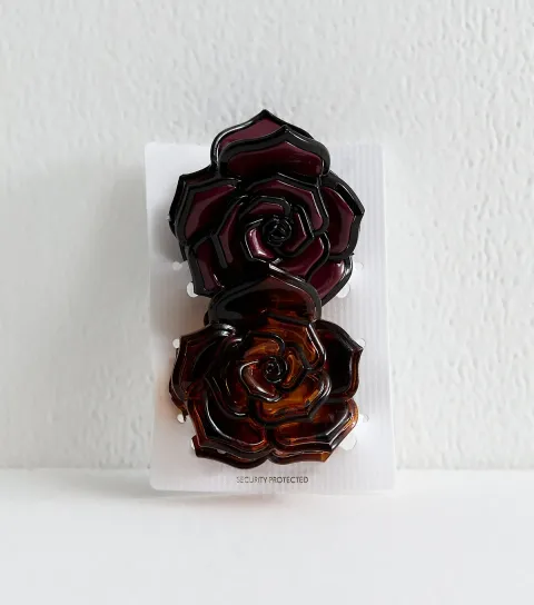 Pack Of 2 Brown Rose Shape Hair Claw Clip
