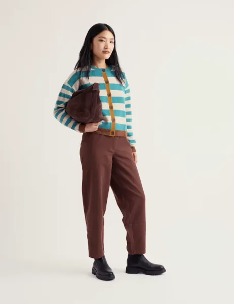 Seasalt Cornwall Wool Rich Striped Button Front Relaxed Cardigan Blue Mix
