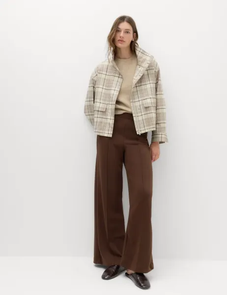 Marks & Spencer Premium Jersey Seam Detail Wide Leg Trousers Chocolate