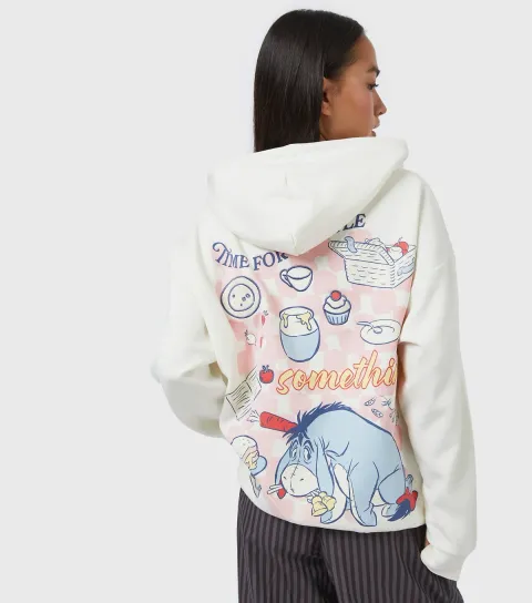 Women's White Disney Winnie the Pooh Picnic Print Hoodie