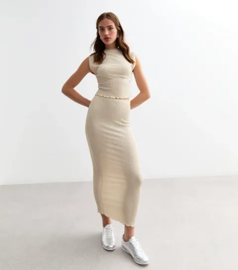 New Look Women's Cream Textured Midi Skirt