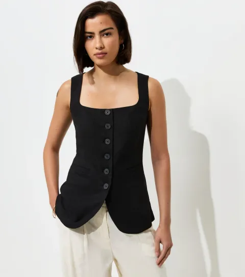 New Look Women's Black Linen Rich Thick Strap Waistcoat