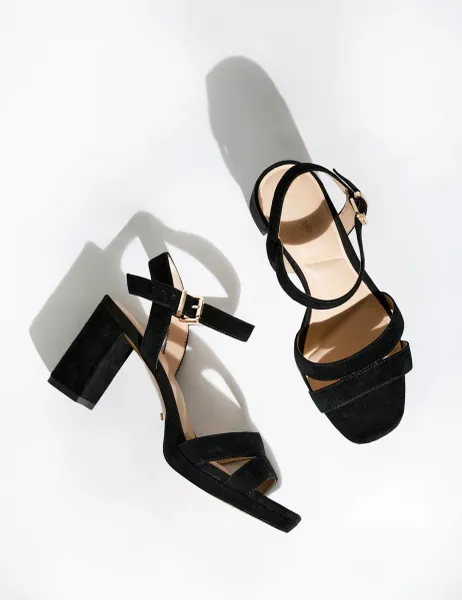 Dune London Leather Ankle Strap Platform Sandals Black