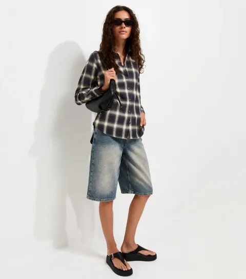 Women's Blue Cotton Checked Long Sleeve Shirt