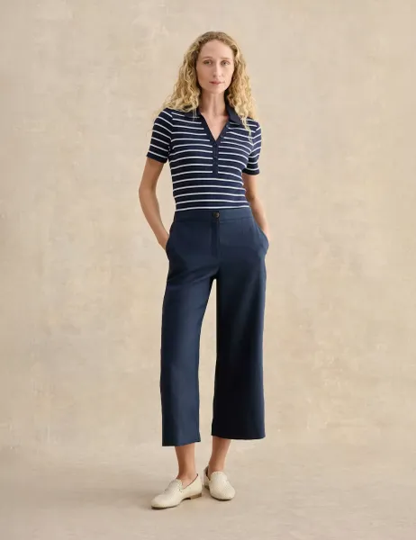 Hobbs Pure Linen Wide Leg Cropped Trousers Navy
