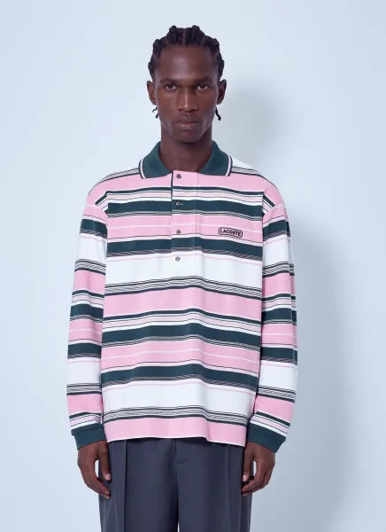 Lacoste Runway Loose Fit Striped Piqué Polo Shirt
