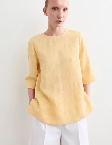 Jaeger Floral Jacquard Relaxed T-Shirt Yellow