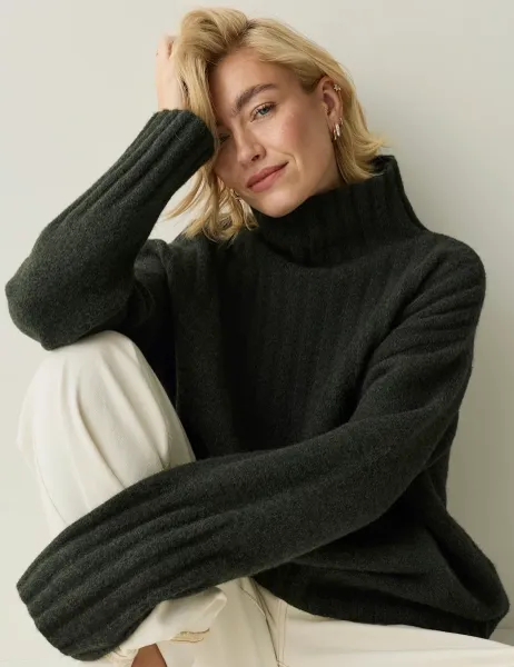 Regatta Striped Funnel Neck Relaxed Jumper Dark Green