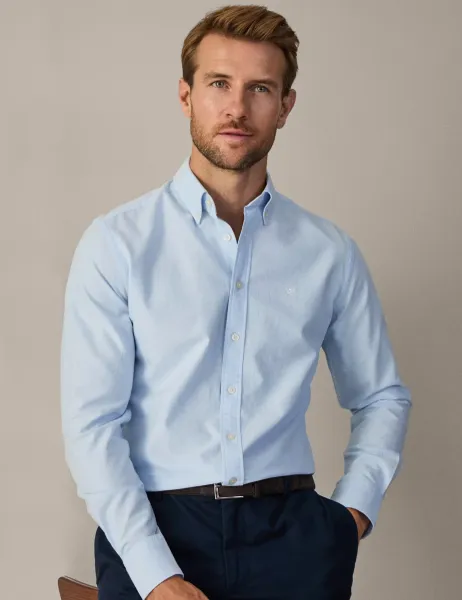 Hackett Slim Fit Pure Cotton Oxford Shirt Light Blue