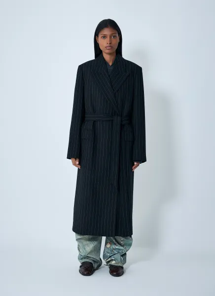 Belted Pinstripe Coat