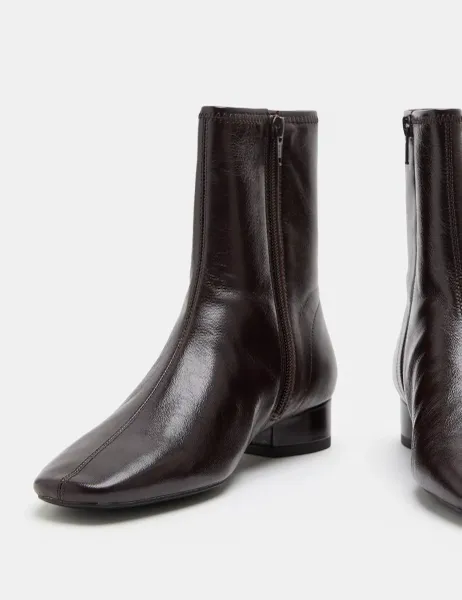 Marks & Spencer Leather Block Heel Chisel Toe Sock Boots Wine