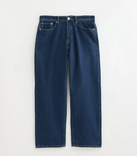 Men's Dark Blue Denim Baggy Leg Jeans