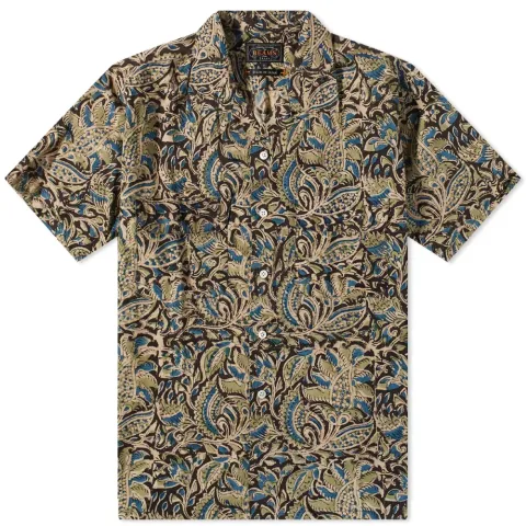 Short Sleeve Open Collar Floral Block Print Shirt