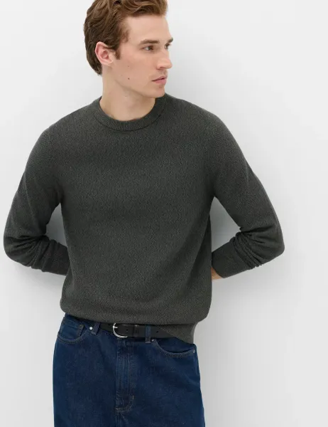 Marks & Spencer Pure Cotton Textured Crew Neck Jumper Dark Green Mix