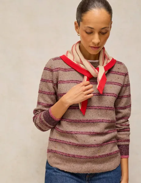 White Stuff Stripe Nep Yarn Crew Neck Jumper Natural Mix