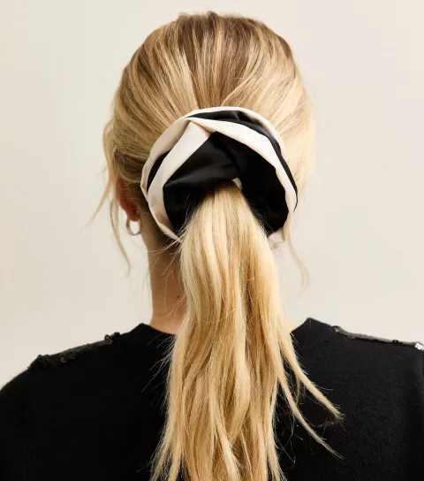 Black Large Contrast Trim Edge Scrunchie