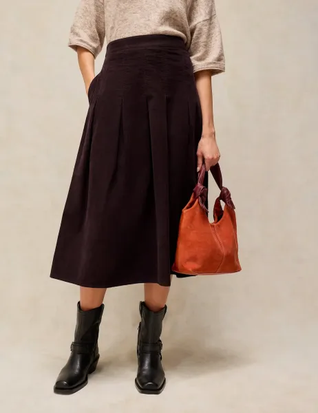 White Stuff Pure Cotton Midi A Line Skirt Brown