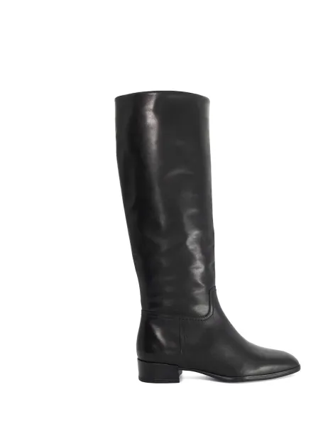 Dune London Leather Block Heel Knee High Boots Black