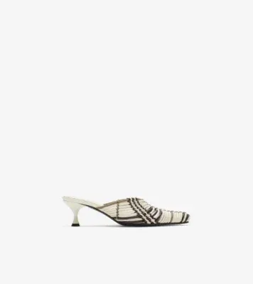 Check Woven Leather Cameo Mules in Light beige