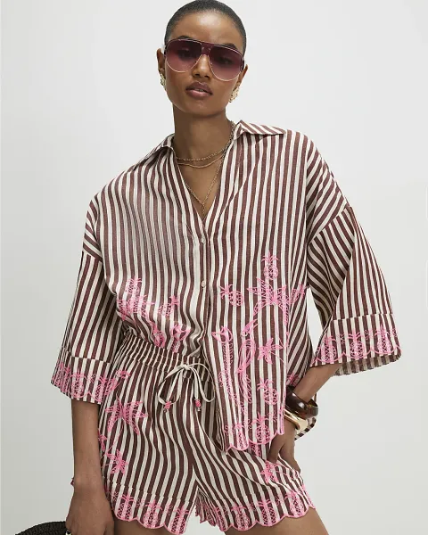 River Island Cotton Blend Stripe Toucan Shirt