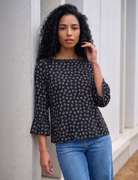 Roman Ditsy Floral Square Neck Top Blue