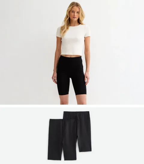 Women's Tall Pack Of 2 Black Stretch Cotton Cycling Shorts