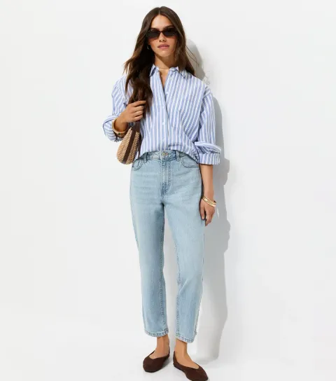 Women's Petite Mid Blue Hannah Straight Leg Jeans