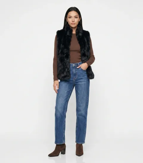 Gini London Women's Black Faux Fur Boxy Fit Gilet