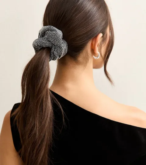 Silver Diamante Embellished Scrunchie