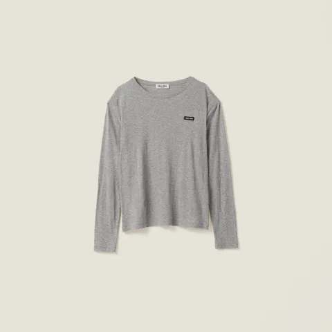 Long-sleeved ribbed jersey T-shirt