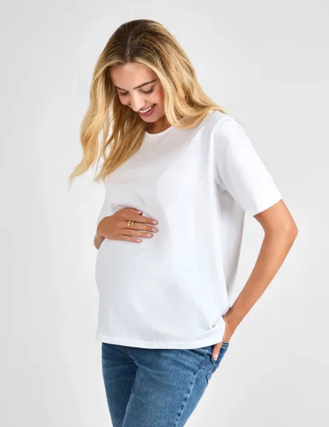 JoJo Maman Bébé Pure Cotton Oversized Maternity T-Shirt White