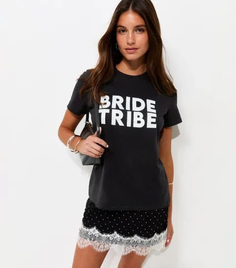 Women's Black Cotton Bride Tribe Relaxed Fit T-Shirt