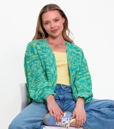 Sunshine Soul Women's Green Ombre Open Front Long Sleeve Cardigan