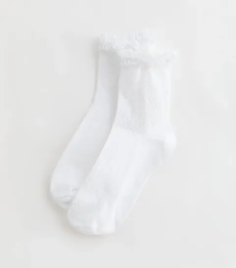 White Cable Frill Socks