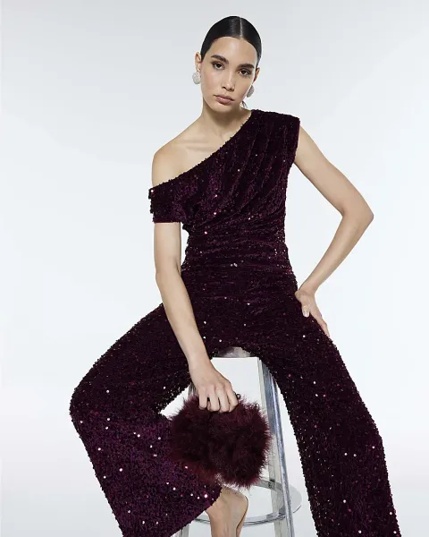 River Island Velvet Sleeveless Sequin Drape Top