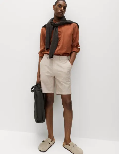 Marks & Spencer Half-Elasticated Waist Chino Shorts Stone Mix