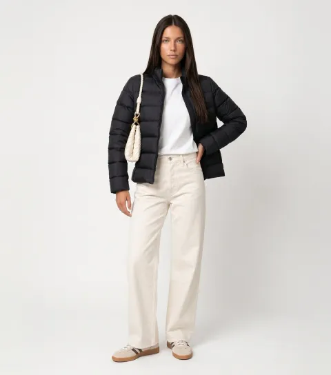 Urban Bliss Women's Black High Neck Lightweight Puffer Jacket