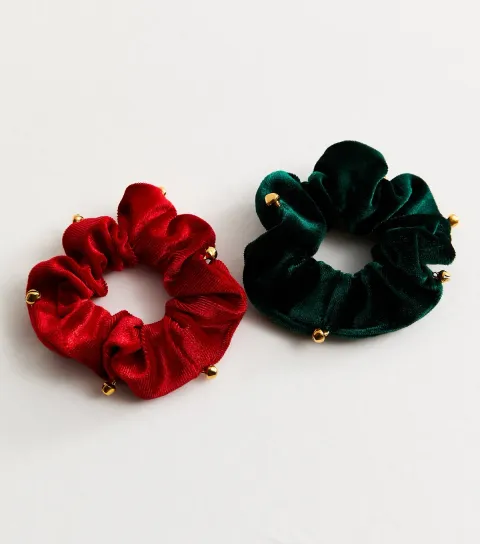 Pack of 2 Red Christmas Jingle Bell Scrunchies