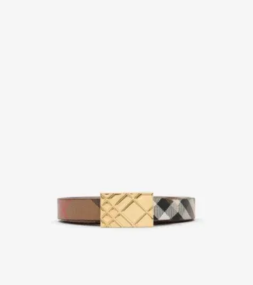 Reversible Engraved Check Belt in Tawny brown
