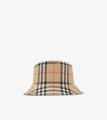 Check Cotton Bucket Hat in Sand beige