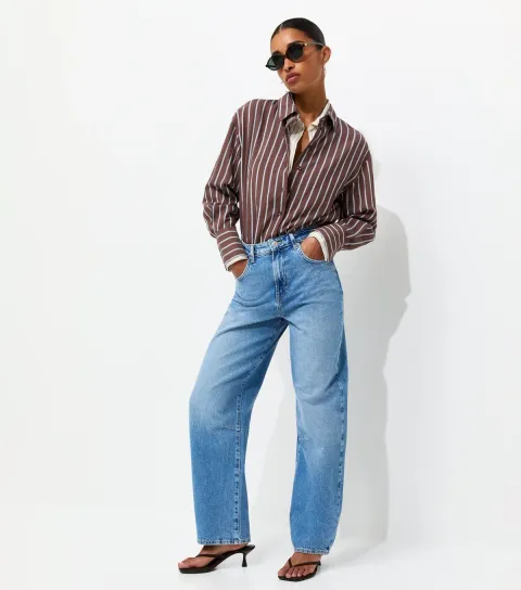 Women's Blue Long Barrel Leg Jeans