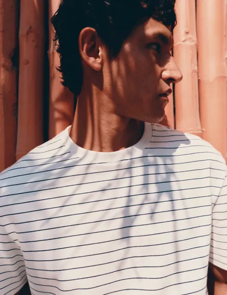 Marks & Spencer The Ultimate Cotton Rich Breton T-Shirt Ivory Mix