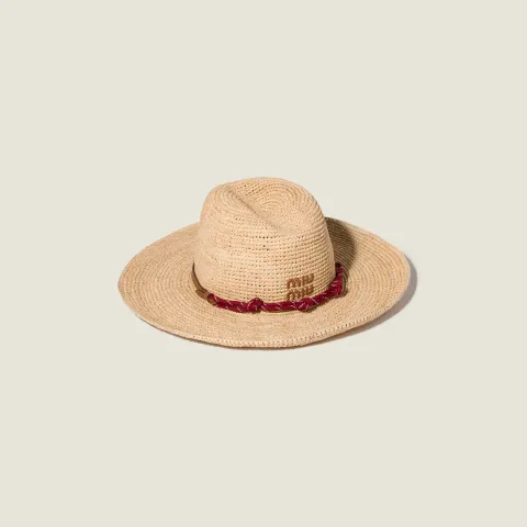 Raffia and leather hat