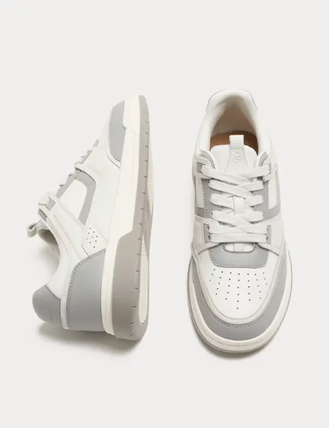 Autograph Leather High Profile Lace Up Trainers White Mix