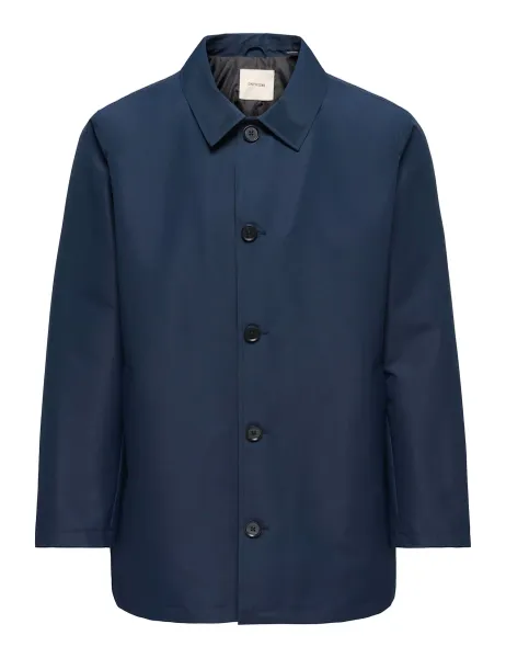 Only & Sons Regular Fit Mac Overcoat Dark Blue
